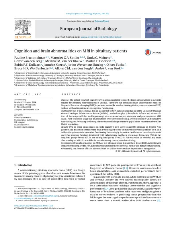 (PDF) Cognition and brain abnormalities on MRI in pituitary patients