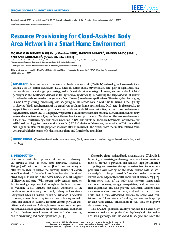 (PDF) Resource Provisioning for Cloud-Assisted Body Area Network in a ...