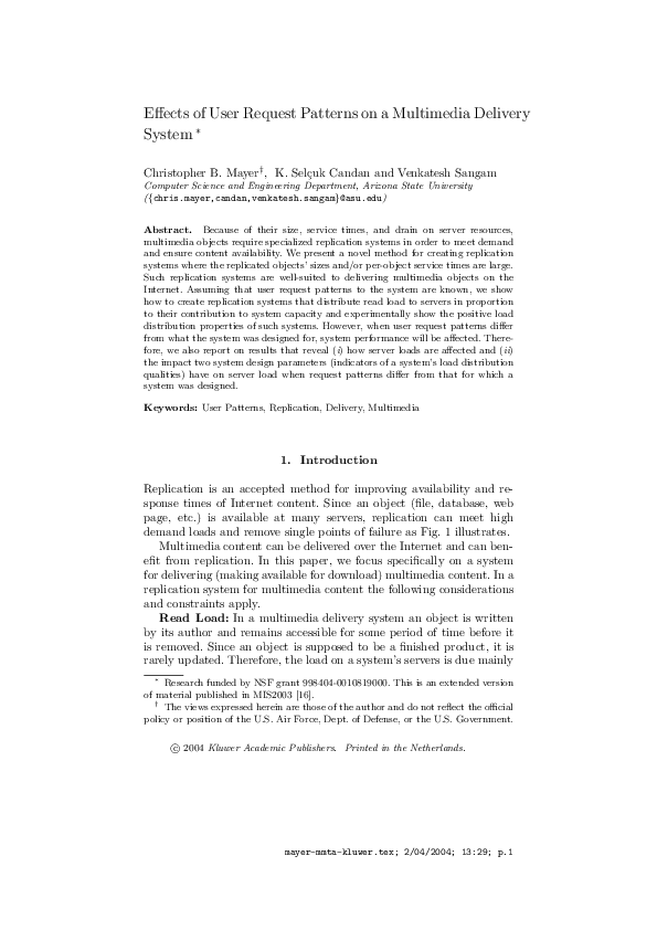(PDF) Effects of User Request Patterns on a Multimedia Delivery System