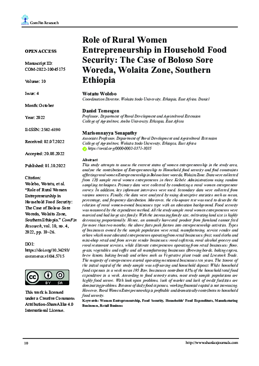 (PDF) Role of Rural Women Entrepreneurship in Household Food Security ...