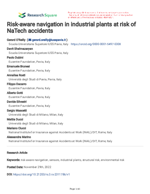 (PDF) Risk-aware navigation in industrial plants at risk of NaTech ...