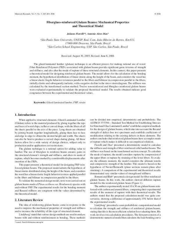 (PDF) Fiberglassreinforced glulam beams mechanical properties and
