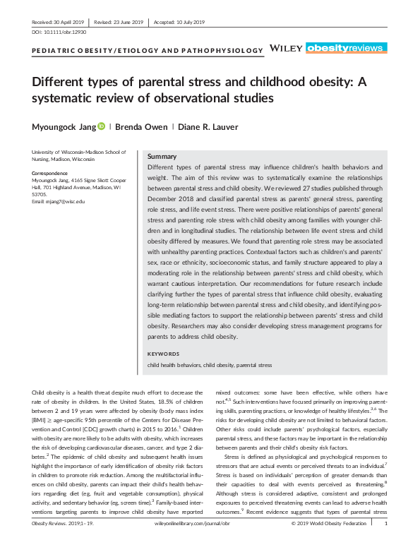 (PDF) Different types of parental stress and childhood obesity: A ...