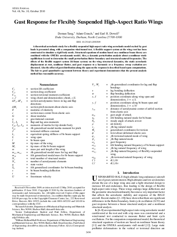 (PDF) Gust Response for Flexibly Suspended High-Aspect Ratio Wings