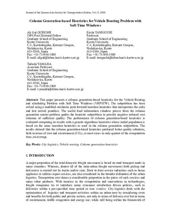 (PDF) Column Generation-based Heuristics for Vehicle Routing Problem ...
