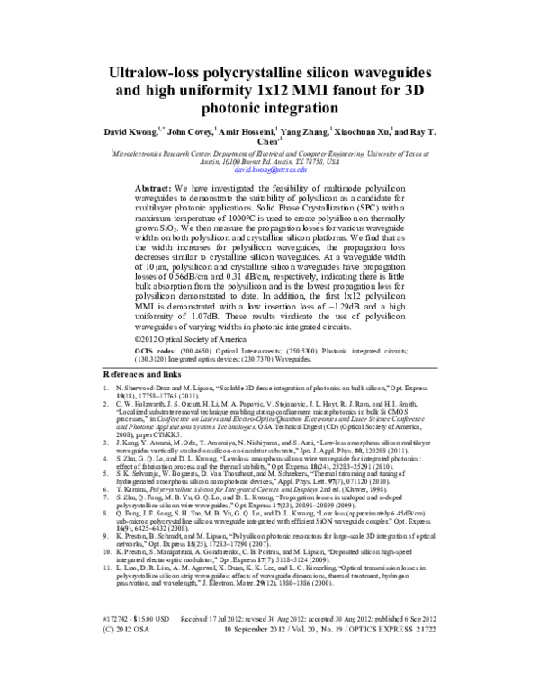 (PDF) Ultralow-loss polycrystalline silicon waveguides and high ...