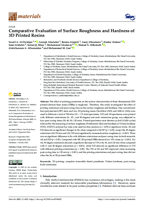 (PDF) Comparative Evaluation of Surface Roughness and Hardness of 3D ...