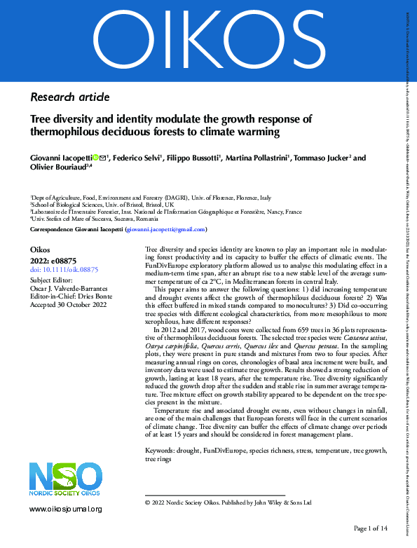 (PDF) Tree diversity and identity modulate the growth response of ...