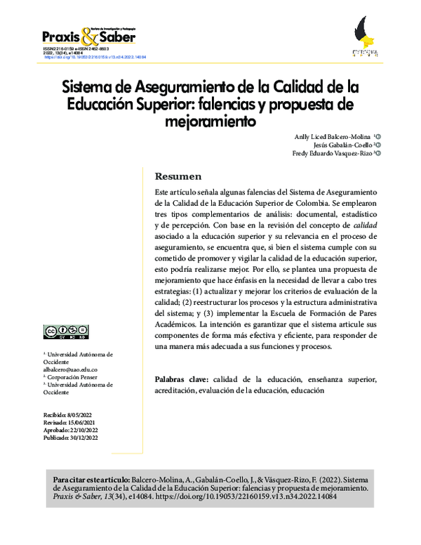 (PDF) Sistema de Aseguramiento de la Calidad de la Educación Superior ...