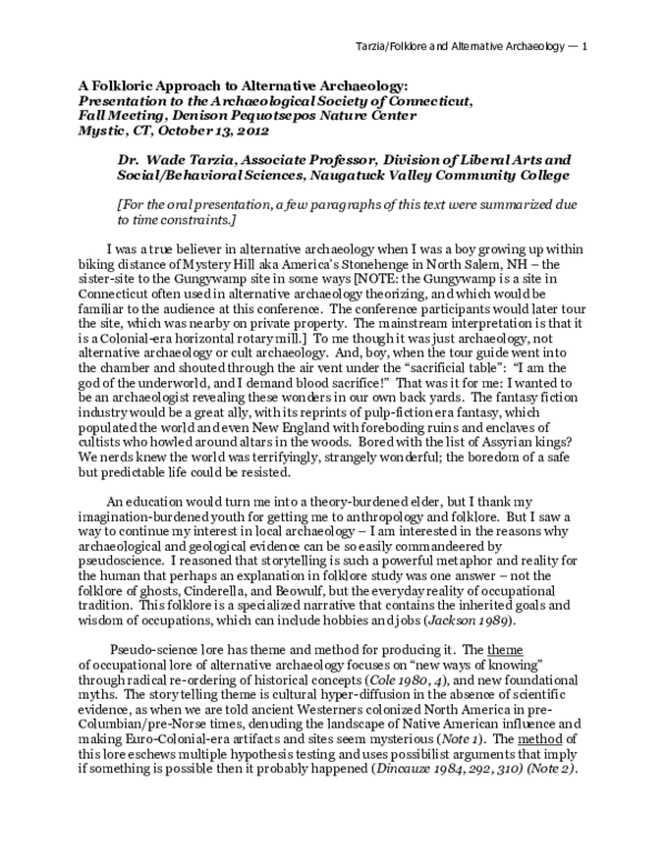 (PDF) Folkore and Alternative Archaeology, ASC paper