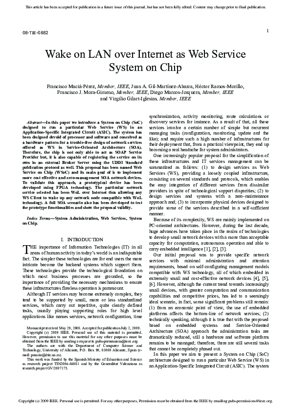 (PDF) Wake on LAN Over the Internet as Web Service System on Chip