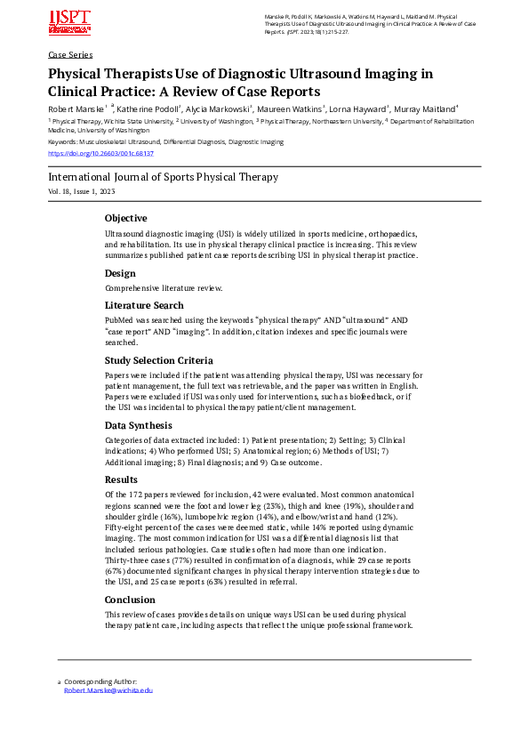 (PDF) Physical Therapists Use of Diagnostic Ultrasound Imaging in