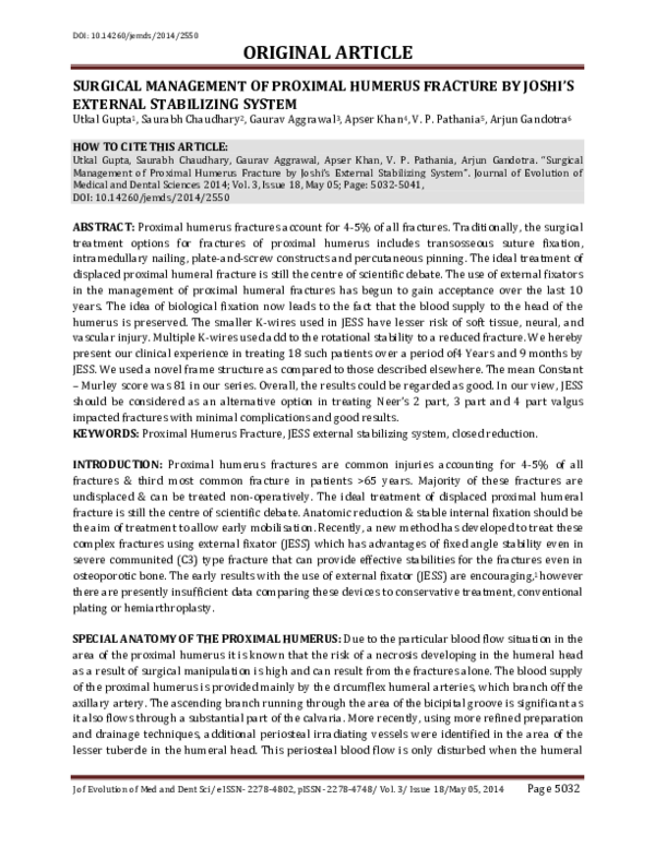 (PDF) Surgical Management of Proximal Humerus Fracture by Joshi’s ...