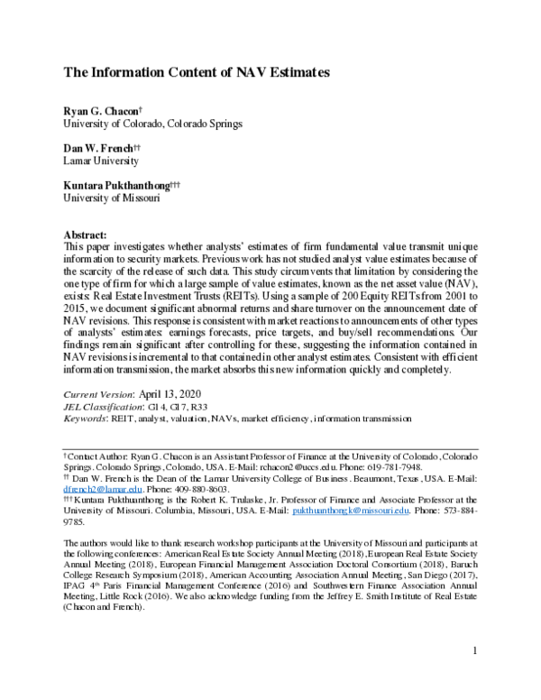 (PDF) The Information Content of NAV Estimates