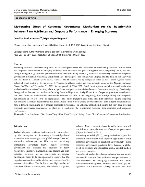 (PDF) Moderating Effect of Corporate Governance Mechanism on the ...