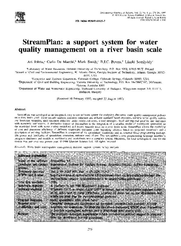 (PDF) StreamPlan a support system for water quality management on a