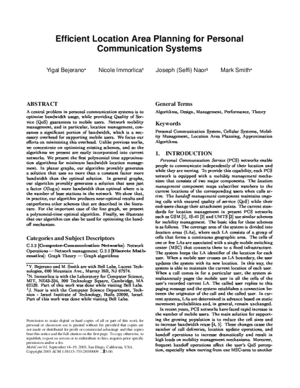 (PDF) Efficient location area planning for personal communication systems