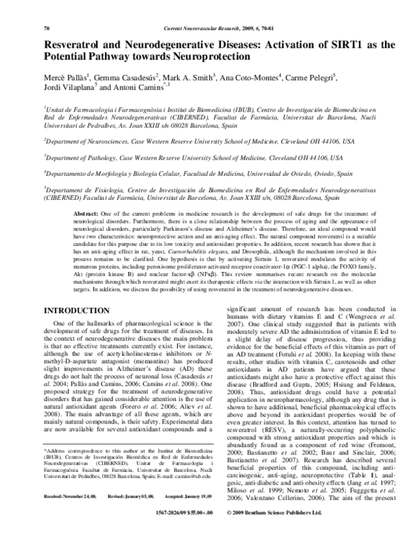 (PDF) Resveratrol and Neurodegenerative Diseases: Activation of SIRT1 ...