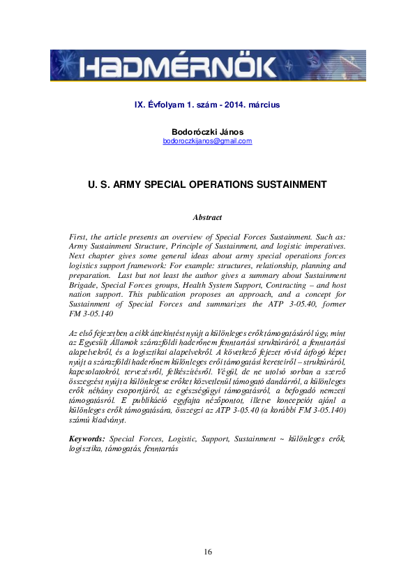 (PDF) U.S. Army Special Operations Sustainment