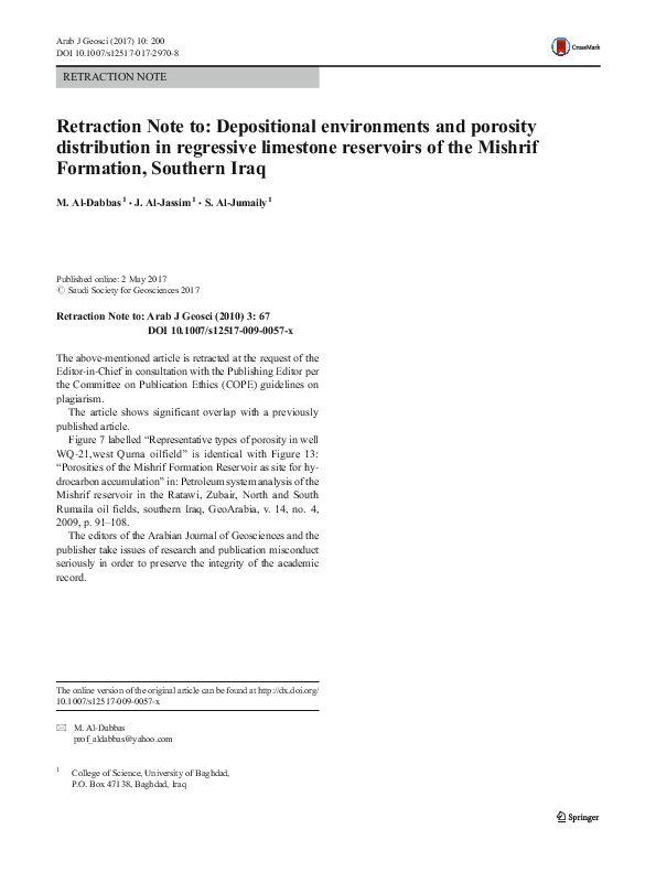 (PDF) Retraction Note to: Depositional environments and porosity ...