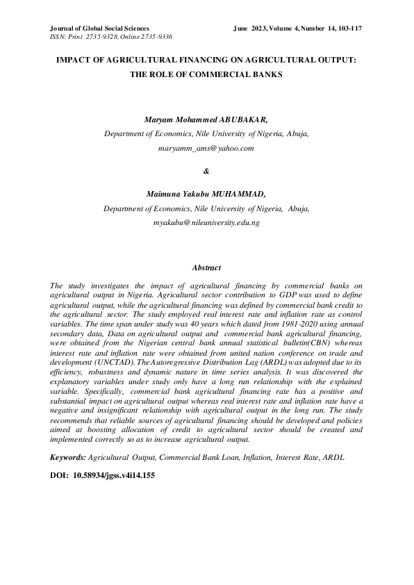 (PDF) IMPACT OF AGRICULTURAL FINANCING ON AGRICULTURAL OUTPUT: THE ROLE ...
