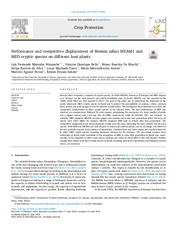 (PDF) Performance and competitive displacement of Bemisia tabaci MEAM1 ...