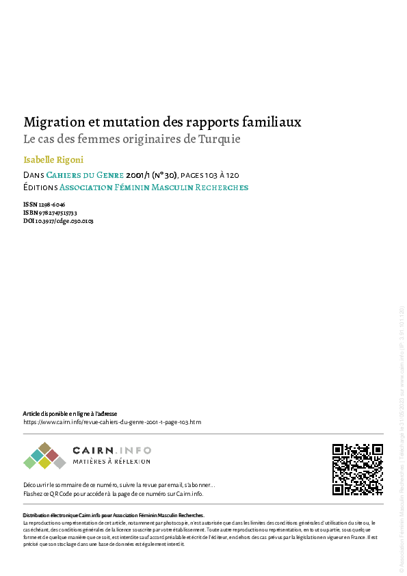 (PDF) Migration et mutation des rapports familiaux