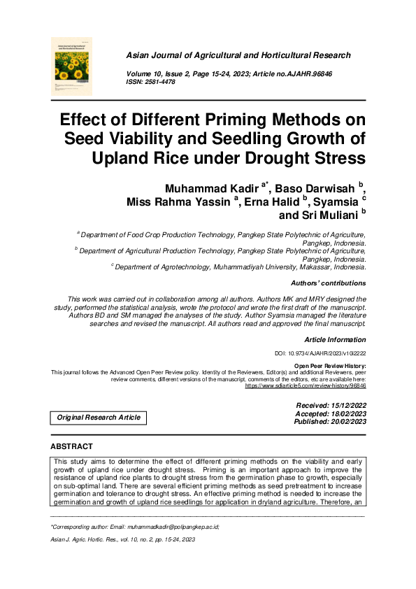 (PDF) Effect of Different Priming Methods on Seed Viability and ...