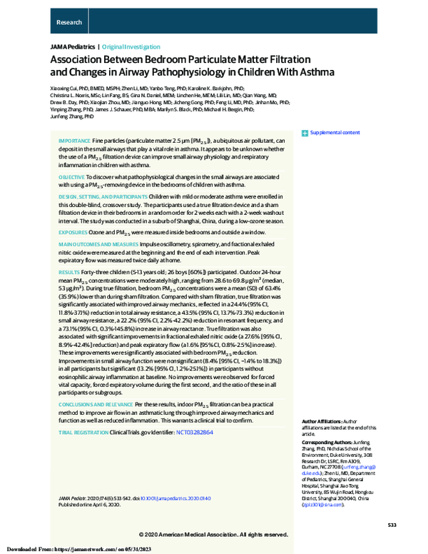 (PDF) Association Between Bedroom Particulate Matter Filtration and ...