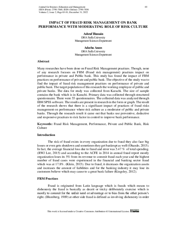 (PDF) Impact of Fraud Risk Management on Bank Performance with ...