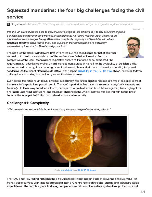 (PDF) Squeezed mandarins: the four big challenges facing the civil service