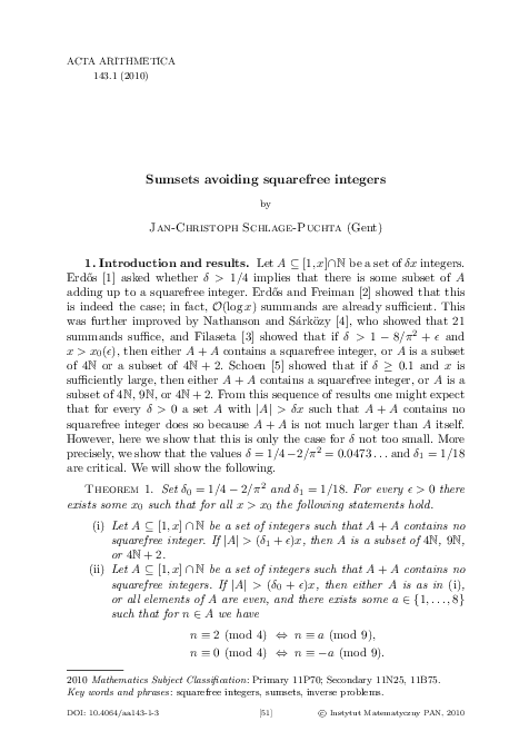 (PDF) Sumsets avoiding squarefree integers