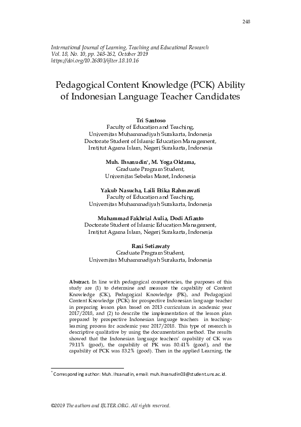 (PDF) Genetic Pedagogical Content Knowledge (PCK) Ability Profile of ...