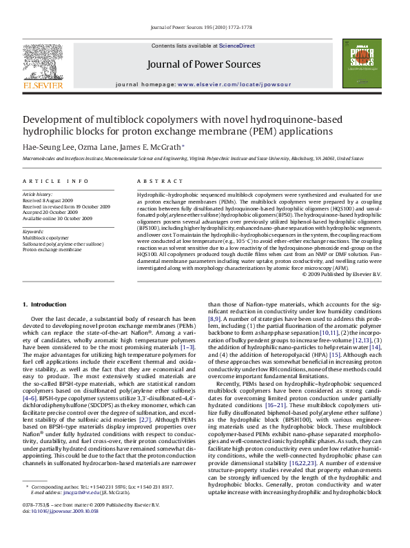 (PDF) Development of multiblock copolymers with novel hydroquinone ...