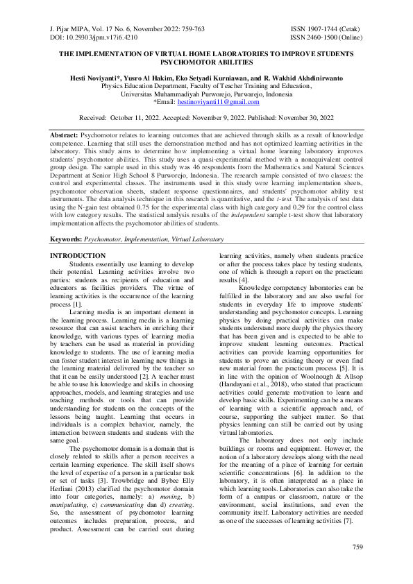 (PDF) The implementation of virtual home laboratories to improve ...