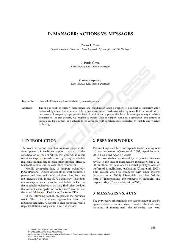 (PDF) P- Manager: Actions vs. Messages