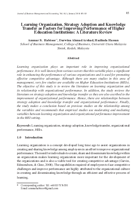 (PDF) Learning Organization, Strategy Adoption and Knowledge Transfer ...