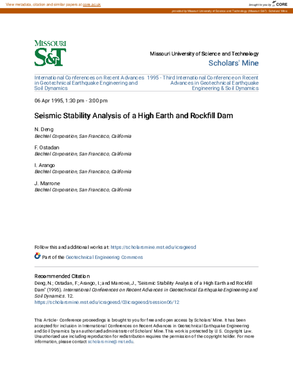 (PDF) Seismic Stability Analysis of a High Earth and Rockfill Dam