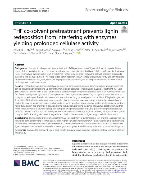 (PDF) THF co-solvent pretreatment prevents lignin redeposition from ...