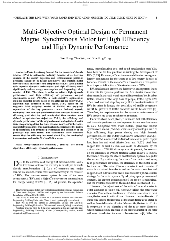 (PDF) Multi-objective optimal design of permanent magnet synchronous motor