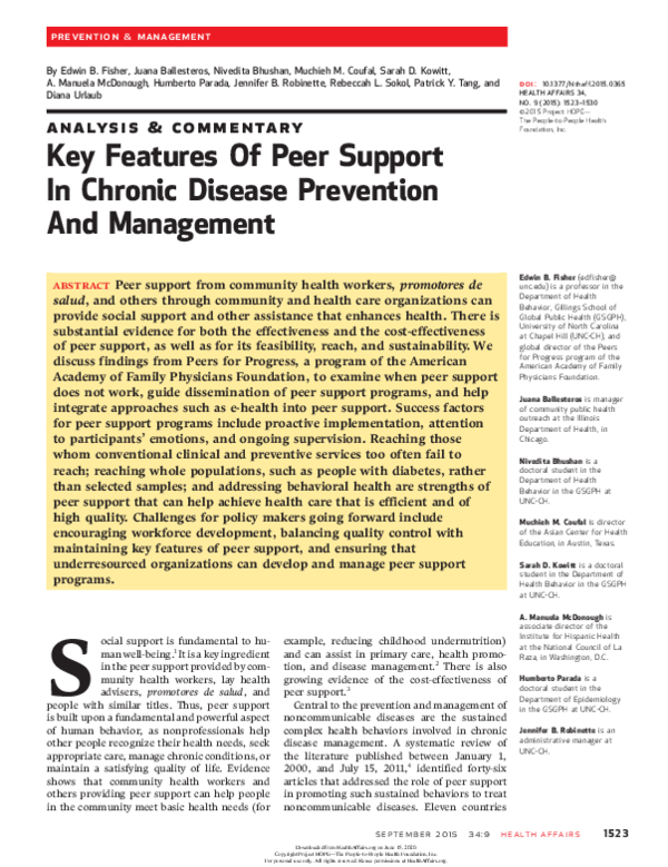 (PDF) Key Features Of Peer Support In Chronic Disease Prevention And ...