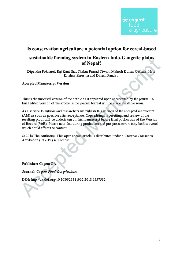 (PDF) Is conservation agriculture a potential option for cerealbased