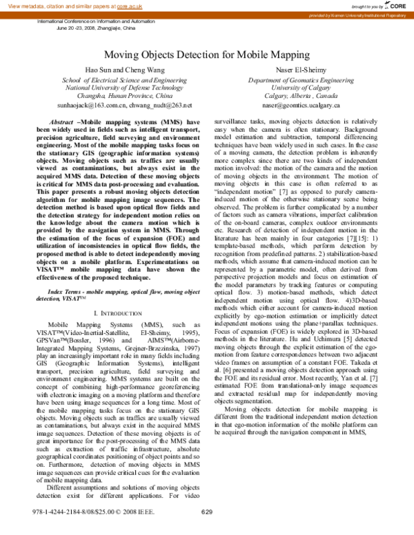 (PDF) Moving objects detection for mobile mapping