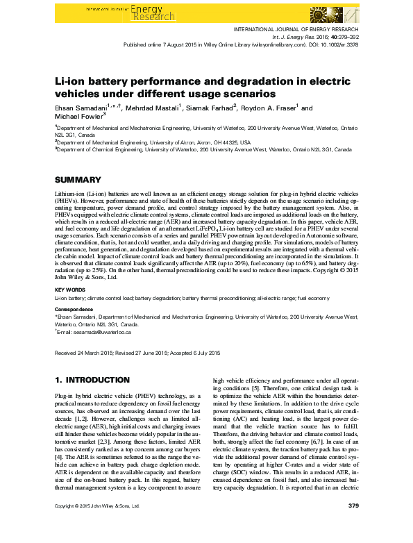 (PDF) Li-ion battery performance and degradation in electric vehicles ...
