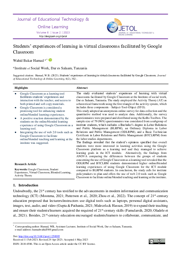 (PDF) Students’ experiences of learning in virtual classrooms ...