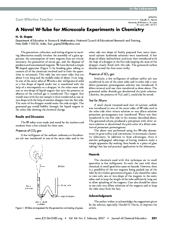 (PDF) A Novel W-Tube for Microscale Experiments in Chemistry