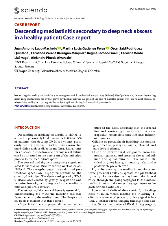 (PDF) Descending mediastinitis secondary to deep neck abscess in a ...