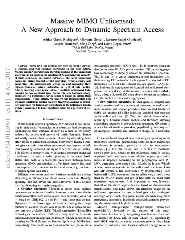 (PDF) Massive MIMO Unlicensed: A New Approach to Dynamic Spectrum Access
