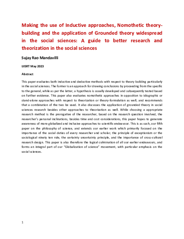 (PDF) Making the use of Inductive approaches, Nomothetic theorybuilding ...