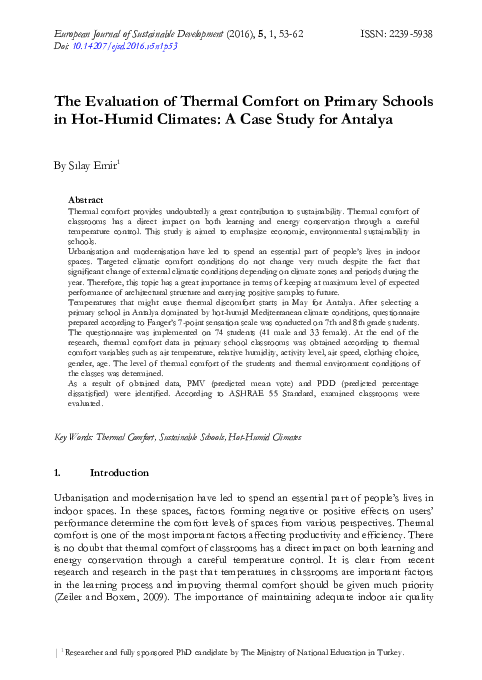 (PDF) The Evaluation of Thermal Comfort on Primary Schools in Hot-Humid ...